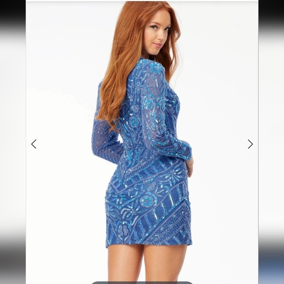 Chic Blue Lace-Up Long Sleeve Dress - Picture 12 of 12